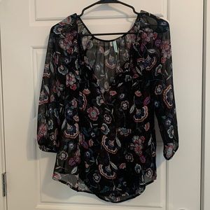 Maurices Paisley Floral Sheer Blouse w/ Tassels